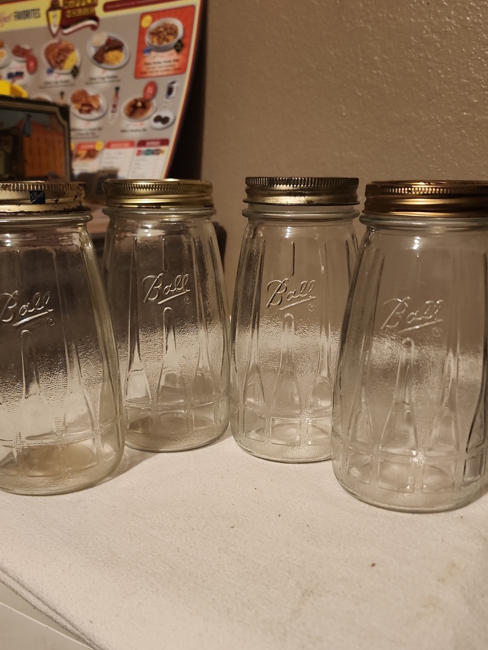 4 - 1979 Vintage 26 Oz, Ball Clear Glass Mason Jar with Gold Ring